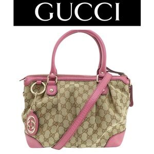 GUCCI Pink and Tan GG Canvas Tote Bag, 247902, Authentic, EUC